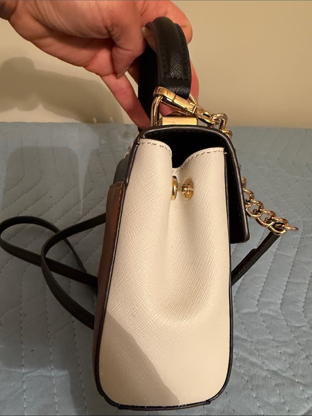 Michael Kors Small Colorblock Leather Top-Handle Satchel in Black/Brown - Picture 6 of 9